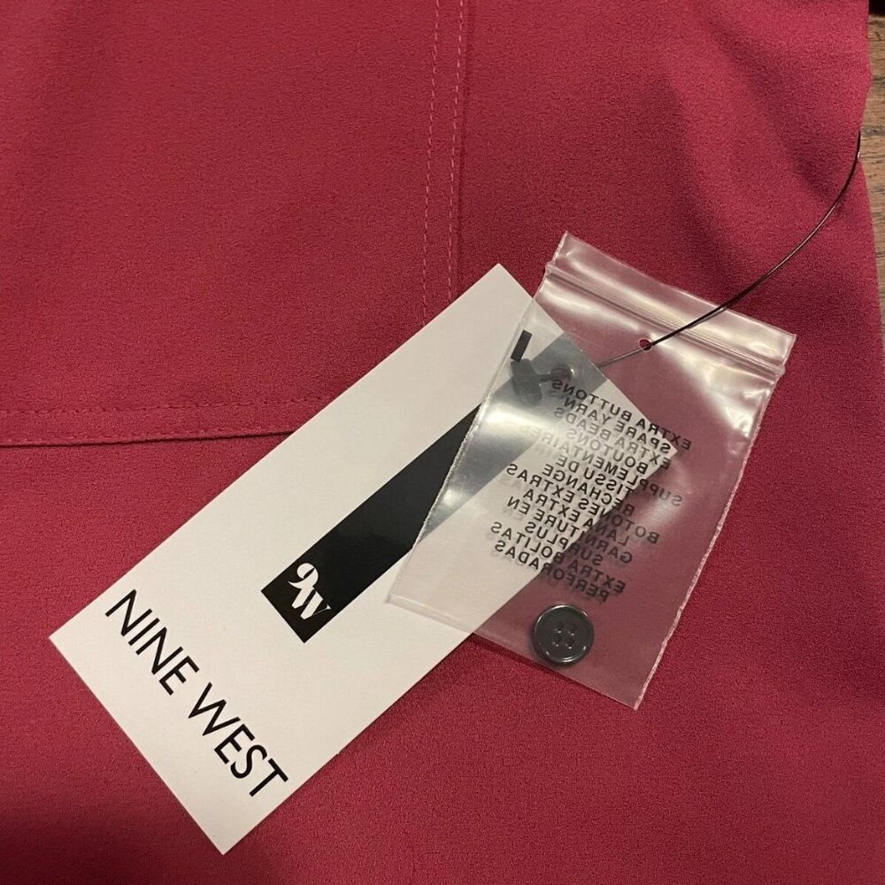 Nine West Notched-Collar Blouse Size M Wine Red Maroon NWT - Picture 3 of 7